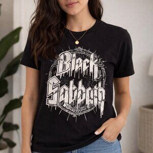 Black Sabbath Band T Shirt Black Graphic Tee Heavy Metal Rock Logo Shirt Medium